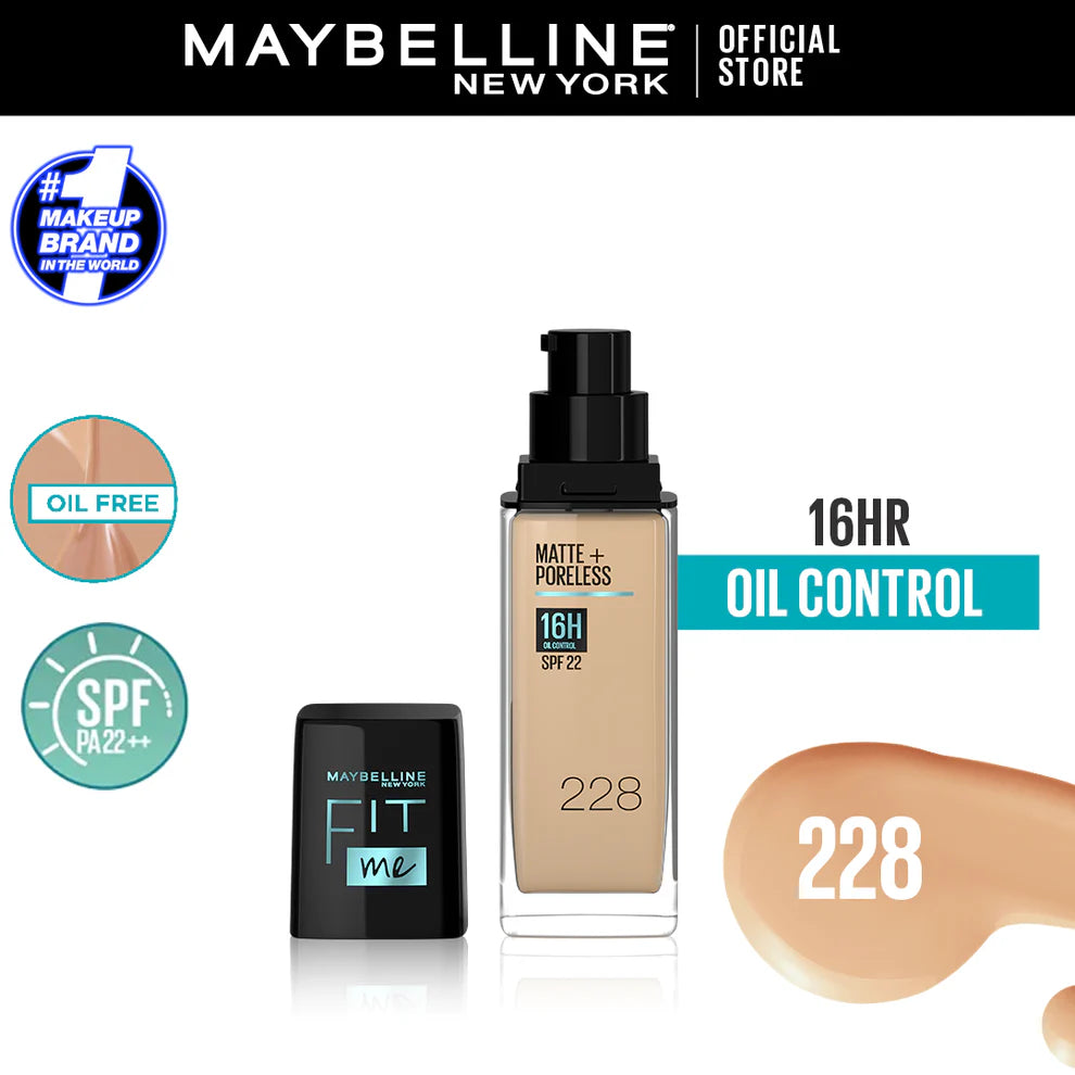 Maybelline Ny New Fit Me Matte + Poreless Liquid Foundation Spf 22 - 228 Soft Tan 30Ml - For Normal To Oily Skin