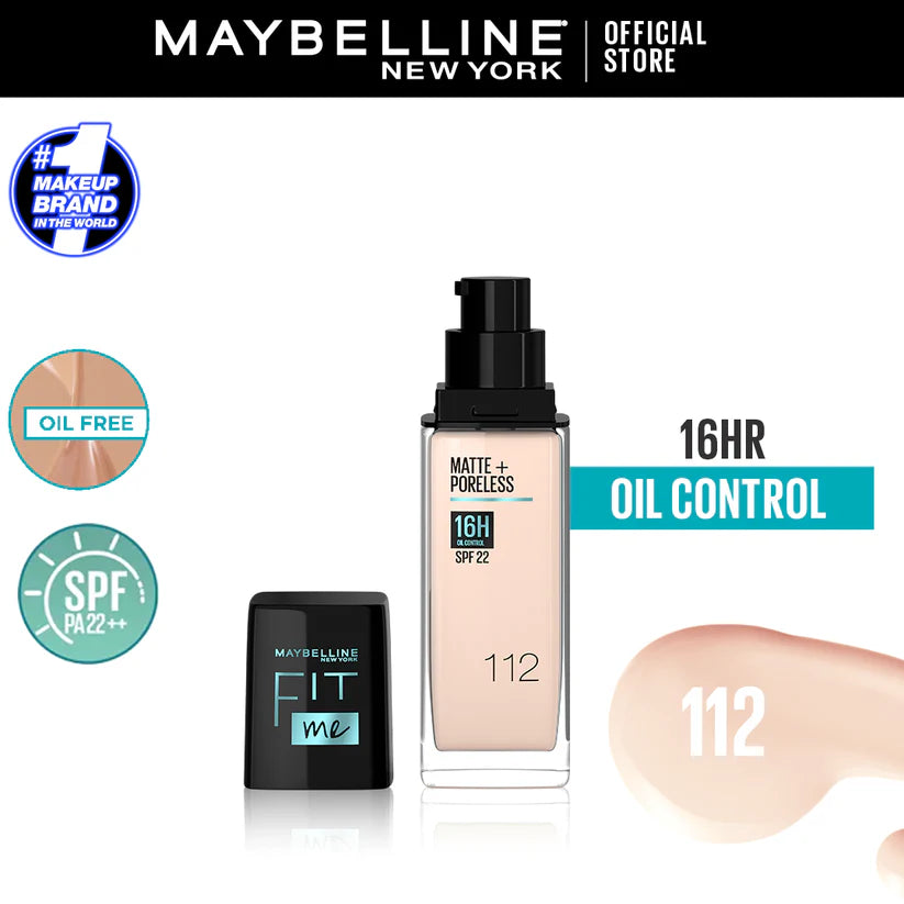 Maybelline Ny New Fit Me Matte + Poreless Liquid Foundation Spf 22 - 112 Natural Ivory 30Ml - For Normal To Oily Skin