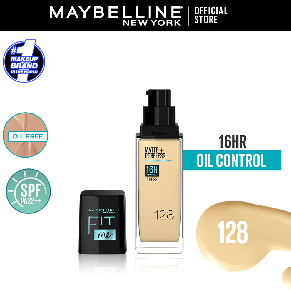 Maybelline Ny New Fit Me Matte + Poreless Liquid Foundation Spf 22 - 128 Warm Nude 30Ml - For Normal To Oily Skin