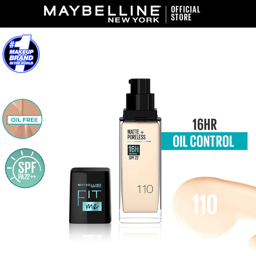 Maybelline Ny New Fit Me Matte + Poreless Liquid Foundation Spf 22 - 110 Porcelain 30Ml - For Normal To Oily Skin