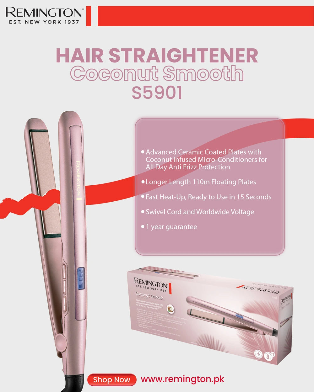 REMINGTON COCONUT SMOOTH HAIR STRAIGHTENER S5901