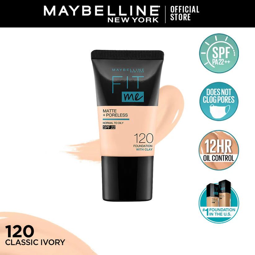 Maybelline New York Fit Me Matte & Poreless Liquid Foundation 18Ml Mini Tube - 120 Classic Ivory - For Normal To Oily Skin