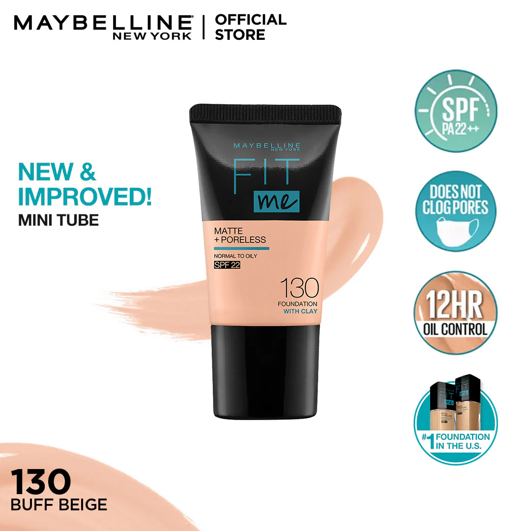 Maybelline New York Fit Me Matte & Poreless Liquid Foundation 18Ml Mini Tube - 130 Buff Beige - For Normal To Oily Skin