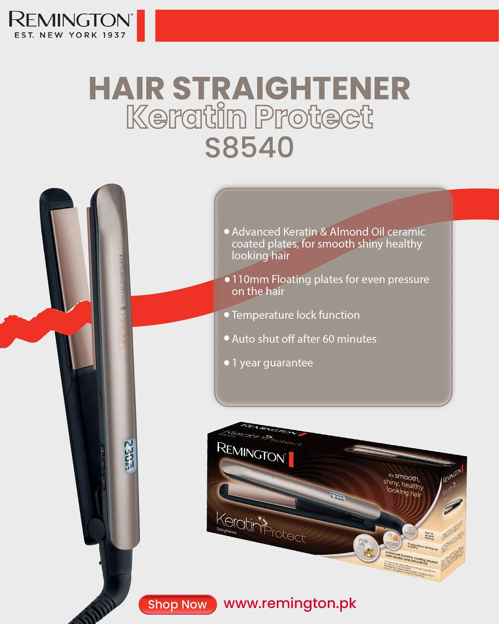 REMINGTON S8540 HAIR STRAIGHTENER KERATIN PROTECT